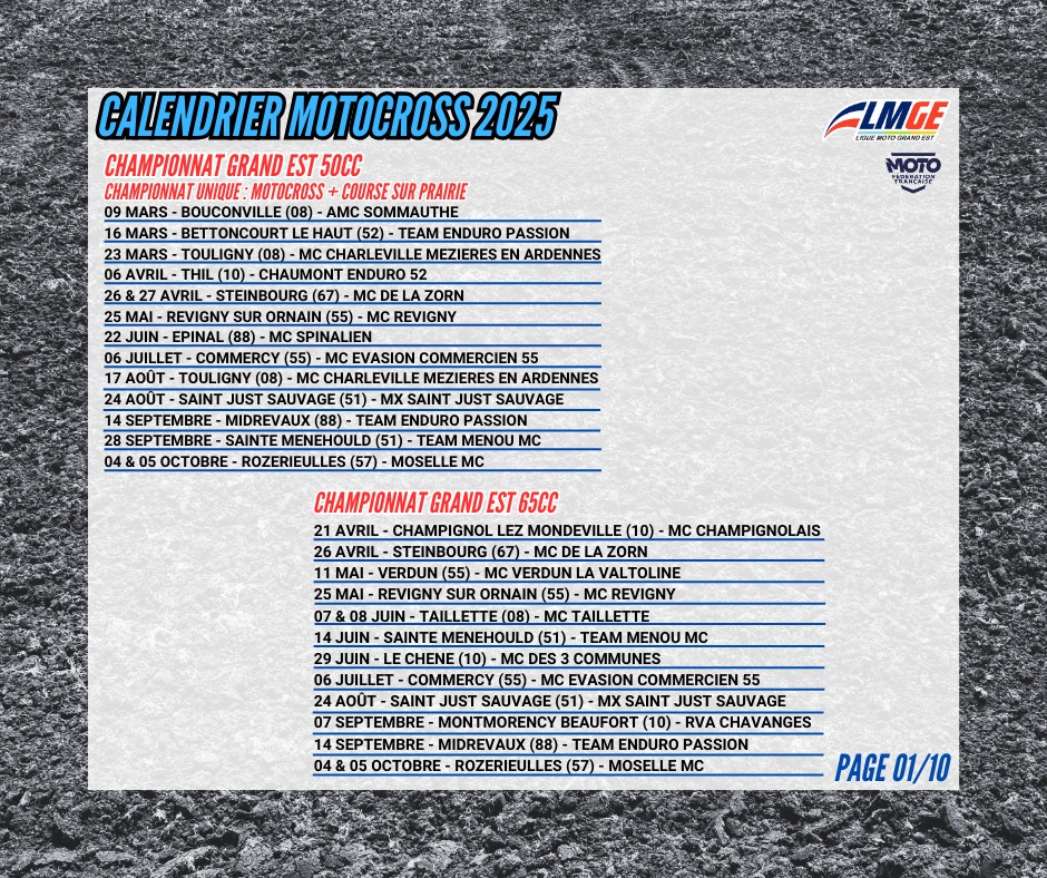 Championnat Motocross 2025 Ligue Grand Est 50 et 65cc
